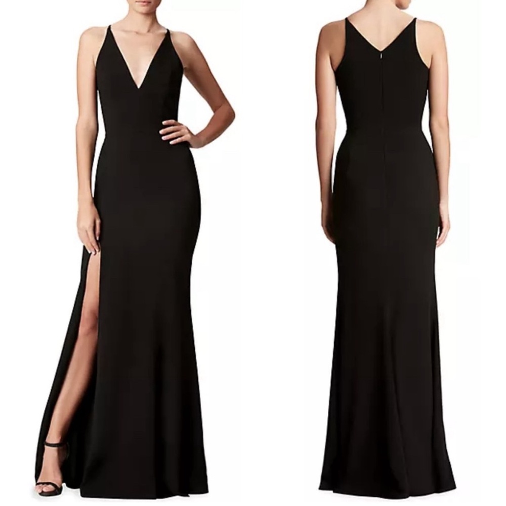 NEW Dress the Population Iris Gown Black Maxi Dress Slit Beidesmaid Wedding